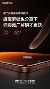 realme 真我 GT7 Pro 手机搭载第二代高通超声波指纹，识别面积比上代提升 77%